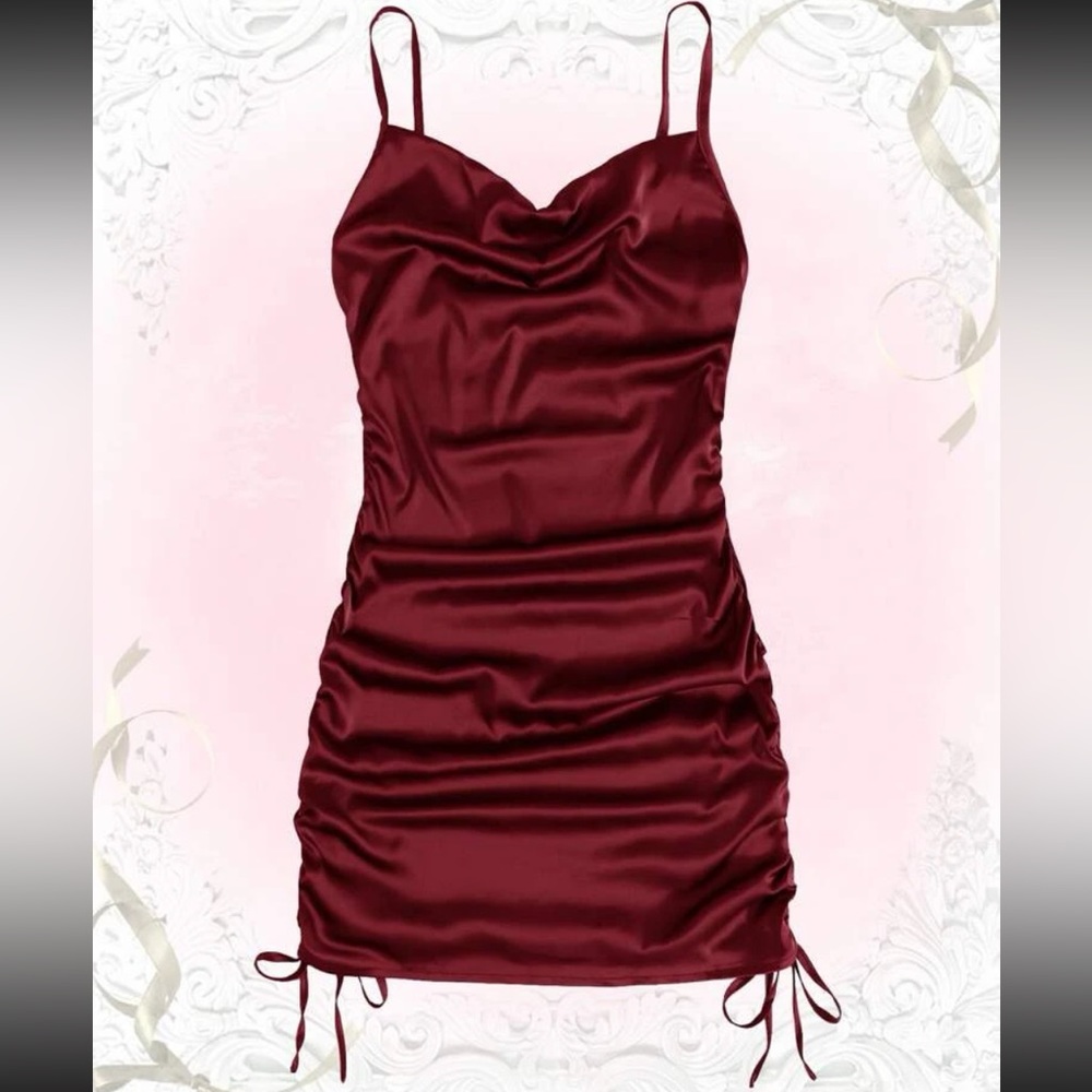 Cute satin drawstring cami dress